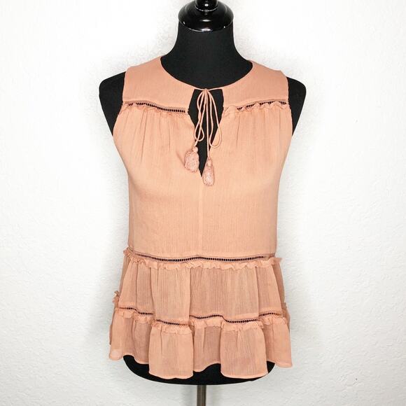 Alice & Olivia dusty rose pink eyelet ruffle trim sleeveless top Extra Small XS - Picture 1 of 14